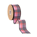 2 1/2" Wired Dupioni Ribbon | Fashion Plaid on Pink w/ Pink Backing | 10 Yard Roll