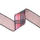 2 1/2" Wired Dupioni Ribbon | Fashion Plaid on Pink w/ Pink Backing | 10 Yard Roll