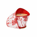 4" Wired Dupioni Ribbon | Red Christmas Toile on White w/Red Backing | 10 Yard Roll