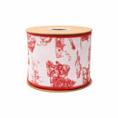 4" Wired Dupioni Ribbon | Red Christmas Toile on White w/Red Backing | 10 Yard Roll