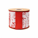 4" Wired Dupioni Ribbon | Red Christmas Toile on White w/Red Backing | 10 Yard Roll