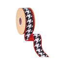 1 1/2" Wired Dupioni Ribbon | Black and White Houndstooth w/ Red Backing | 10 Yard Roll
