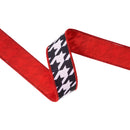 1 1/2" Wired Dupioni Ribbon | Black and White Houndstooth w/ Red Backing | 10 Yard Roll