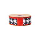 1 1/2" Wired Dupioni Ribbon | Black and White Houndstooth w/ Red Backing | 10 Yard Roll