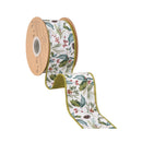 2 1/2" Wired Dupioni Ribbon | Christmas Floral and Berries w/ Green Backing | 10 Yard Roll