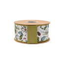2 1/2" Wired Dupioni Ribbon | Christmas Floral and Berries w/ Green Backing | 10 Yard Roll