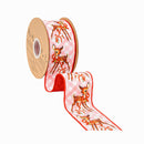 2 1/2" Wired Dupioni Ribbon | Retro Deer on Pink Check w/ Red Backing | 10 Yard Roll