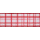 4" Wired Dupioni Ribbon | Pink and Red Retro Plaid on White w/ Pink Backing | 10 Yard Roll