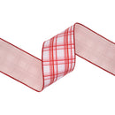 4" Wired Dupioni Ribbon | Pink and Red Retro Plaid on White w/ Pink Backing | 10 Yard Roll