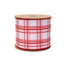 4" Wired Dupioni Ribbon | Pink and Red Retro Plaid on White w/ Pink Backing | 10 Yard Roll