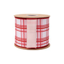 4" Wired Dupioni Ribbon | Pink and Red Retro Plaid on White w/ Pink Backing | 10 Yard Roll