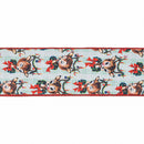 4" Wired Dupioni Ribbon | Retro Deer w/ Wreath w/ Red Backing | 10 Yard Roll