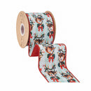 4" Wired Dupioni Ribbon | Retro Deer w/ Wreath w/ Red Backing | 10 Yard Roll