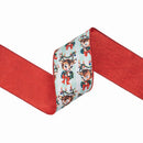 4" Wired Dupioni Ribbon | Retro Deer w/ Wreath w/ Red Backing | 10 Yard Roll