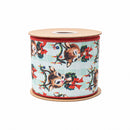 4" Wired Dupioni Ribbon | Retro Deer w/ Wreath w/ Red Backing | 10 Yard Roll