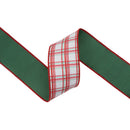 2 1/2" Wired Dupioni Ribbon | Red and Green Retro Plaid w/ Green Backing | 10 Yard Roll
