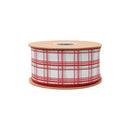 2 1/2" Wired Dupioni Ribbon | Red and Green Retro Plaid w/ Green Backing | 10 Yard Roll