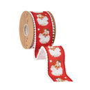 2 1/2" Wired Dupioni Ribbon | Retro Santa Face w/ Pom Pom Edge w/ White Backing | 10 Yard Roll