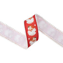 2 1/2" Wired Dupioni Ribbon | Retro Santa Face w/ Pom Pom Edge w/ White Backing | 10 Yard Roll