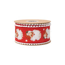 2 1/2" Wired Dupioni Ribbon | Retro Santa Face w/ Pom Pom Edge w/ White Backing | 10 Yard Roll