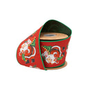 4" Wired Dupioni Ribbon | Retro Santa w/ Sack w/ Green Backing | 10 Yard Roll