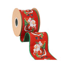 4" Wired Dupioni Ribbon | Retro Santa w/ Sack w/ Green Backing | 10 Yard Roll