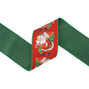 4" Wired Dupioni Ribbon | Retro Santa w/ Sack w/ Green Backing | 10 Yard Roll