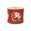 4" Wired Dupioni Ribbon | Retro Santa w/ Sack w/ Green Backing | 10 Yard Roll
