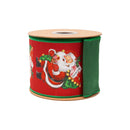 4" Wired Dupioni Ribbon | Retro Santa w/ Sack w/ Green Backing | 10 Yard Roll