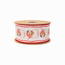 2 1/2" Wired Dupioni Ribbon | Retro Pink Santa and Ribbons w/ Pink Backing | 10 Yard Roll