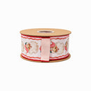 2 1/2" Wired Dupioni Ribbon | Retro Pink Santa and Ribbons w/ Pink Backing | 10 Yard Roll