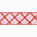 4" Wired Dupioni Ribbon | Pink and Red Lattice Plaid w/ Red Backing | 10 Yard Roll