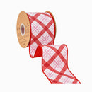 4" Wired Dupioni Ribbon | Pink and Red Lattice Plaid w/ Red Backing | 10 Yard Roll