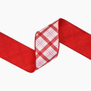 4" Wired Dupioni Ribbon | Pink and Red Lattice Plaid w/ Red Backing | 10 Yard Roll