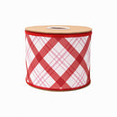 4" Wired Dupioni Ribbon | Pink and Red Lattice Plaid w/ Red Backing | 10 Yard Roll