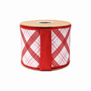4" Wired Dupioni Ribbon | Pink and Red Lattice Plaid w/ Red Backing | 10 Yard Roll
