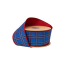 2 1/2" Wired Dupioni Ribbon | Blue and Red Plaid w/ Red Backing | 10 Yard Roll