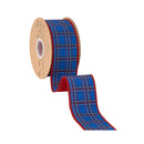2 1/2" Wired Dupioni Ribbon | Blue and Red Plaid w/ Red Backing | 10 Yard Roll