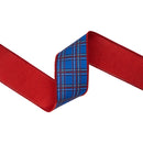 2 1/2" Wired Dupioni Ribbon | Blue and Red Plaid w/ Red Backing | 10 Yard Roll