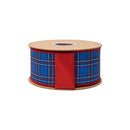 2 1/2" Wired Dupioni Ribbon | Blue and Red Plaid w/ Red Backing | 10 Yard Roll