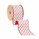 4" Wired Dupioni Ribbon | Red Polka Dots on White w/ Red Backing | 10 Yard Roll