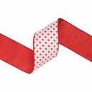4" Wired Dupioni Ribbon | Red Polka Dots on White w/ Red Backing | 10 Yard Roll