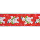4" Wired Dupioni Ribbon | Retro Snowman on Red w/ Pom Pom Edge w/ White Backing | 10 Yard Roll