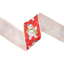 4" Wired Dupioni Ribbon | Retro Snowman on Red w/ Pom Pom Edge w/ White Backing | 10 Yard Roll