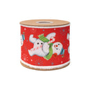 4" Wired Dupioni Ribbon | Retro Snowman on Red w/ Pom Pom Edge w/ White Backing | 10 Yard Roll