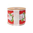 4" Wired Dupioni Ribbon | Retro Snowman on Red w/ Pom Pom Edge w/ White Backing | 10 Yard Roll