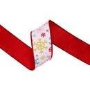 2 1/2" Wired Dupioni Ribbon | Multi Colored Snowflakes on White w/ Red Backing | 10 Yard Roll