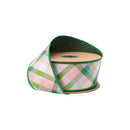 2 1/2" Wired Dupioni Ribbon | Pink and Green BIas Plaid w/ Green Backing | 10 Yard Roll