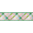 2 1/2" Wired Dupioni Ribbon | Pink and Green BIas Plaid w/ Green Backing | 10 Yard Roll