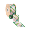 2 1/2" Wired Dupioni Ribbon | Pink and Green BIas Plaid w/ Green Backing | 10 Yard Roll